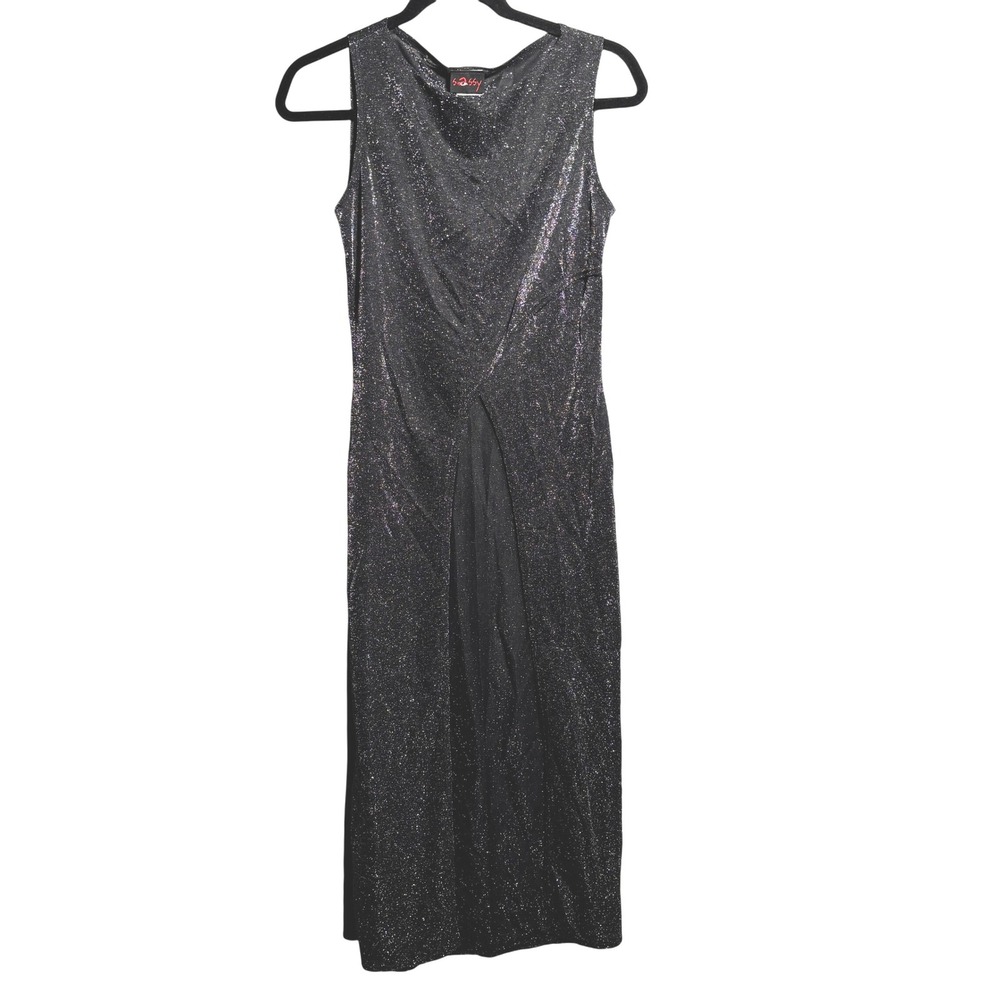 VTG SASSY Black Metallic Sparkle Sleeveless Dress USA Made Party Cocktail M *